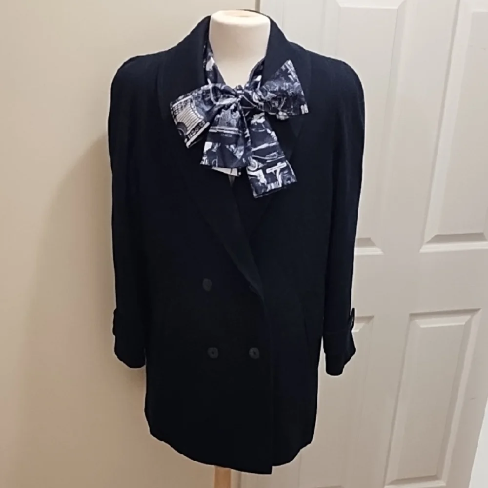 Alorna Dark Blue Wool Coat With Scarf - Picture 1 of 12